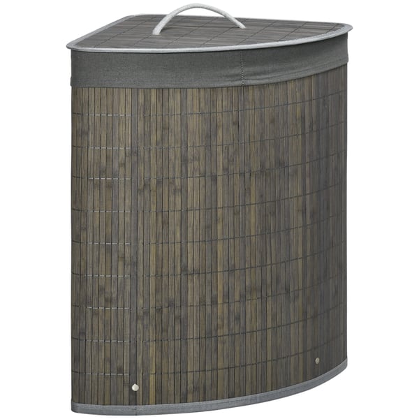 Tvättkorg - Bambu - 55 L - Med Lock - Med Innerpåse - 38x38x57 cm - Grå