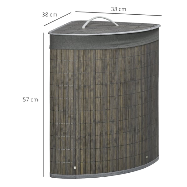 Tvättkorg - Bambu - 55 L - Med Lock - Med Innerpåse - 38x38x57 cm - Grå