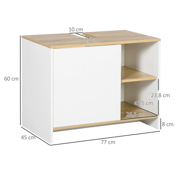 Badrumsskåp - Underskåp för tvättställ - Med fack och dörr - 77×45×60 cm - Montering krävs - Naturvit