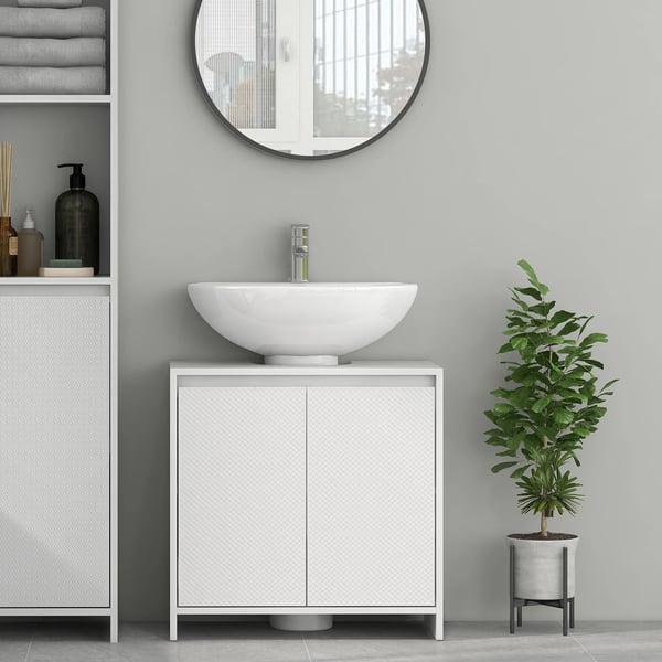 Badrumsskåp - Underskåp för handfat - Hylla med vältskydd - 60x30x60 cm - Montering krävs - Vit