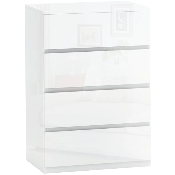 Byrå - Vardagsrumsmöbel - 4 Lådor - Tippningsskydd - 55 x 33 x 80 cm - Montering Krävs - Högblank Vit