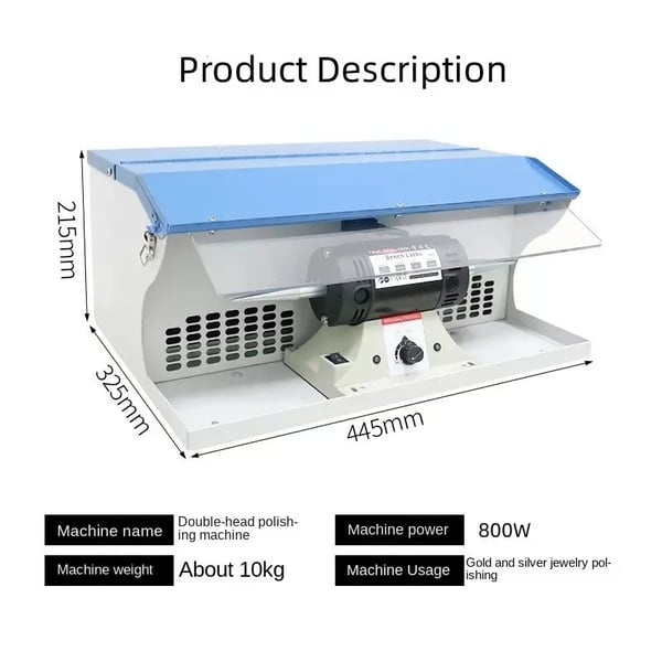 Smyckespolermaskin - TM-2 bänkslip/polerare - Dammuppsamlare - 220 V EU-kontakt - 800–999 W - 10000 rpm - 11 kg - Brun