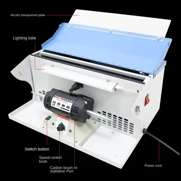 Smyckespolermaskin - TM-2 bänkslip/polerare - Dammuppsamlare - 220 V EU-kontakt - 800–999 W - 10000 rpm - 11 kg - Brun
