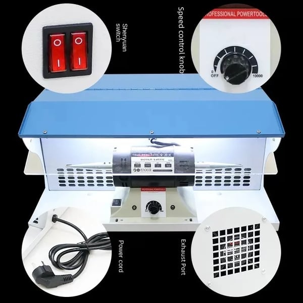 Smyckespolermaskin - TM-2 bänkslip/polerare - Dammuppsamlare - 220 V EU-kontakt - 800–999 W - 10000 rpm - 11 kg - Brun
