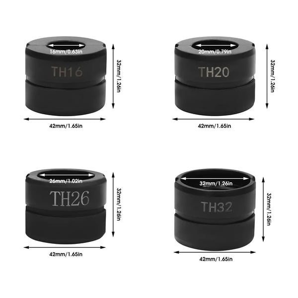Pressbakker - Sæt til rørpresstang - TH 16/20/26/32 mm - 4-dele - CR45 Stål - Sort
