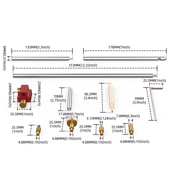 3‑in‑1 Puutyöviivain - Modulaarinen Bar Gauge/Harppi - Puristin‑ ja Kohdistus - Piirrin & Ympyräpiirrin - Kotelo - 1 kpl - Kulta