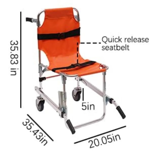 Evakueringsstol til trapper, tohjulet redningsstol, op til 350 lb (159 kg), orange – til ambulance og seniorer