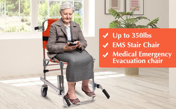 Evakueringsstol til trapper, tohjulet redningsstol, op til 350 lb (159 kg), orange – til ambulance og seniorer