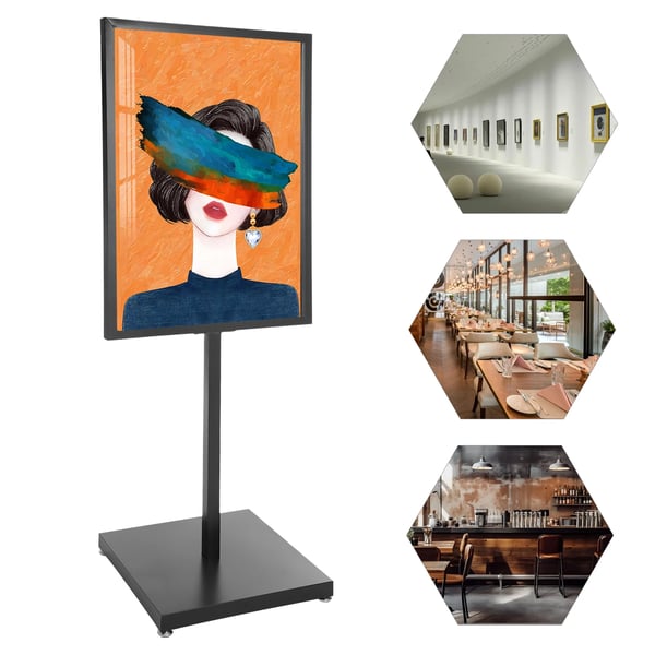 Skiltestander - Plakatstander Gulvmodel - Højde 160 cm - Rektangulær Ramme 90 x 65 cm - Metal - Sort