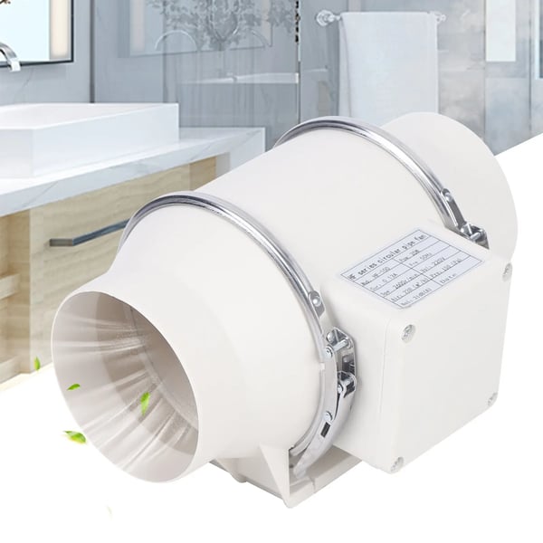 Rørventilator, 100 mm udsugningsventilator, støjsvag med kugleleje, hvid