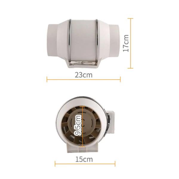 Rørventilator, 100 mm udsugningsventilator, støjsvag med kugleleje, hvid