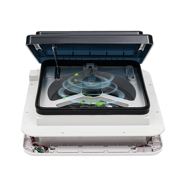 Tagventil til campingvogn, 12V udsugningsventilator, 28x28 cm, LED-lys 30W, hvid