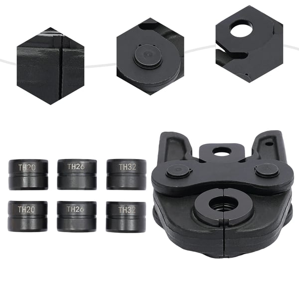 Presskæber TH16-20-26-32 - Til hydraulisk presstang - Til PEX/rustfrit stålrør - TH-profil 16/20/26/32 mm - Højkulstofstål - Sort