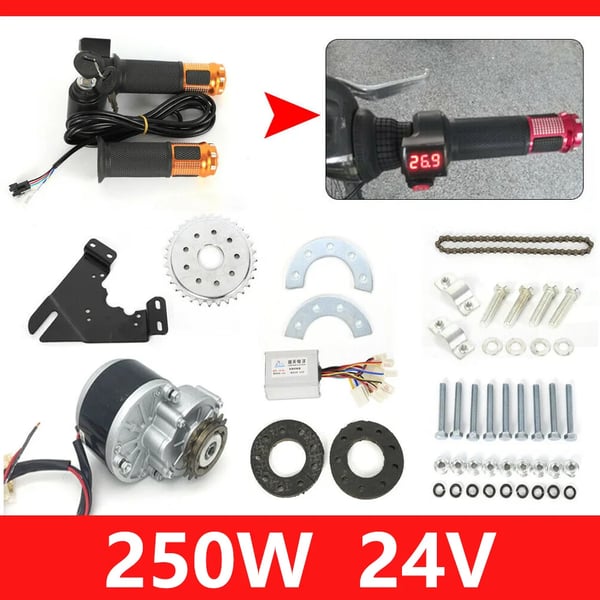 Elcykel ombygningssæt - Mountainbike - 24V 250W - Børstet motor - Drejegas - Sort