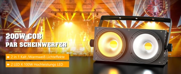 LED COB PAR-lys - 200W 2‑LED Scenelys - Bi-Color Kold/Varm Hvid - DMX512 8 Kanaler - Lydaktiveret Master/Slave Auto - DJ/Scene - Lysegrå