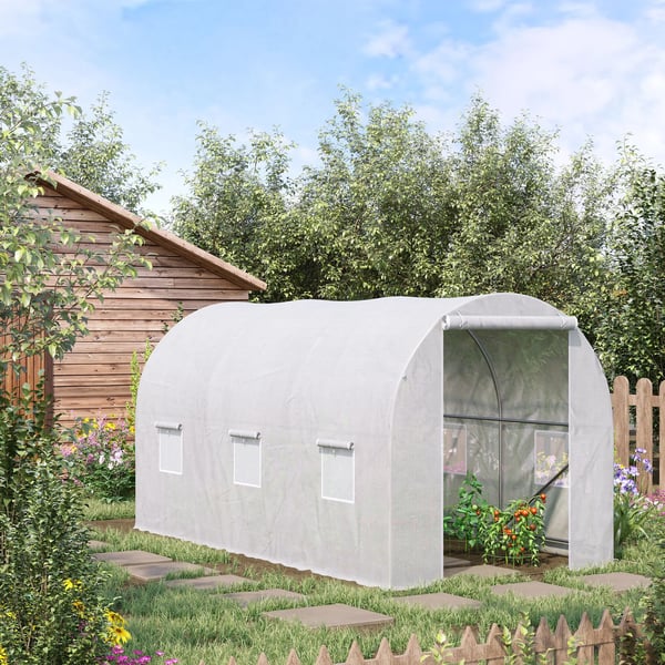 Trädgårdsväxthus - Utomhusmodell - 3,5 x 2 x 2 m - 6 nätfönster - Vit
