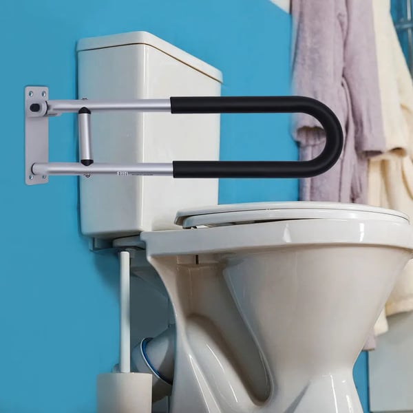 Toilet støttegreb - Sammenklappeligt gelænder - Vægmonteret - Foldning 90° - 60 cm - Maks 120 kg - Aluminiumlegering - Sort
