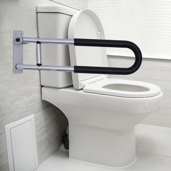 Toilet støttegreb - Sammenklappeligt gelænder - Vægmonteret - Foldning 90° - 60 cm - Maks 120 kg - Aluminiumlegering - Sort