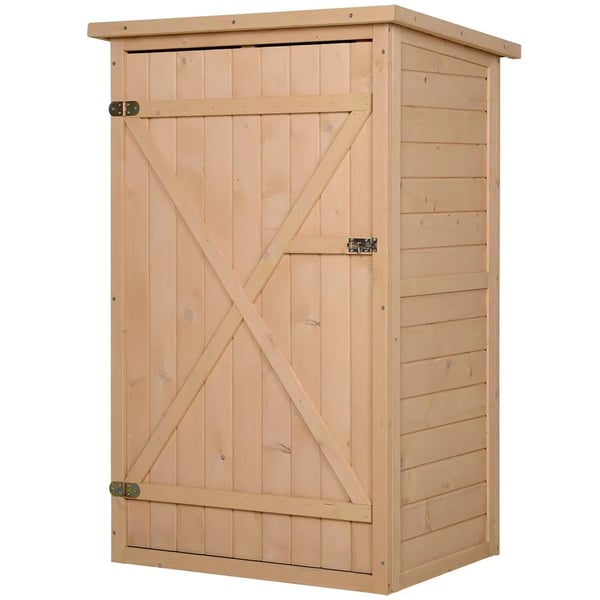 Trädgårdsskåp i trä - Förråd & Förvaring - 3 Hyllor - Vattentätt - Dörrregel - 75x56x115 cm - Kamelfärgad
