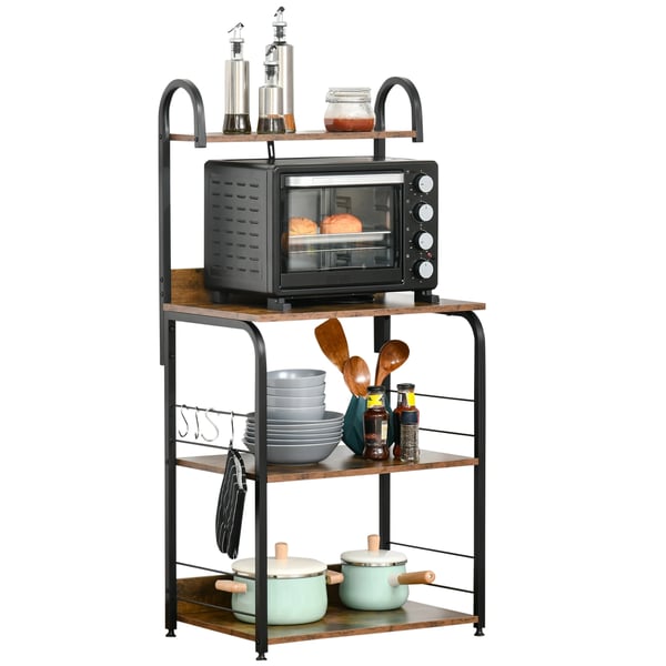 Kökshylla - Förvaringshylla - 4 hyllplan - Med krokar - 60×40×125 cm - Rustik brun