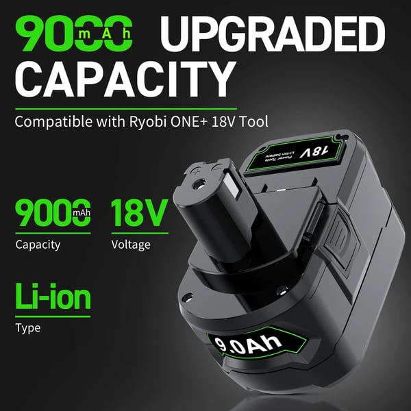 Til Ryobi One+ 18V, erstatningsbatteri til elværktøj, lilla Li-ion, kompatibel med P108/P107/P109