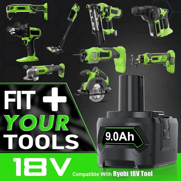 Til Ryobi One+ 18V, erstatningsbatteri til elværktøj, lilla Li-ion, kompatibel med P108/P107/P109