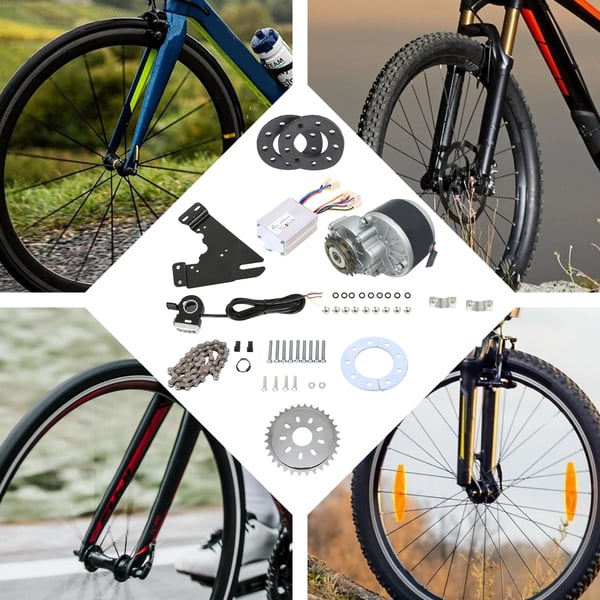 Sähköpyörä/E-bike muunnossarja - Vasenpuoleinen vetomoottori 36V 350W - Peukalokaasu - Harjallinen moottori - Maastopyörään - Musta