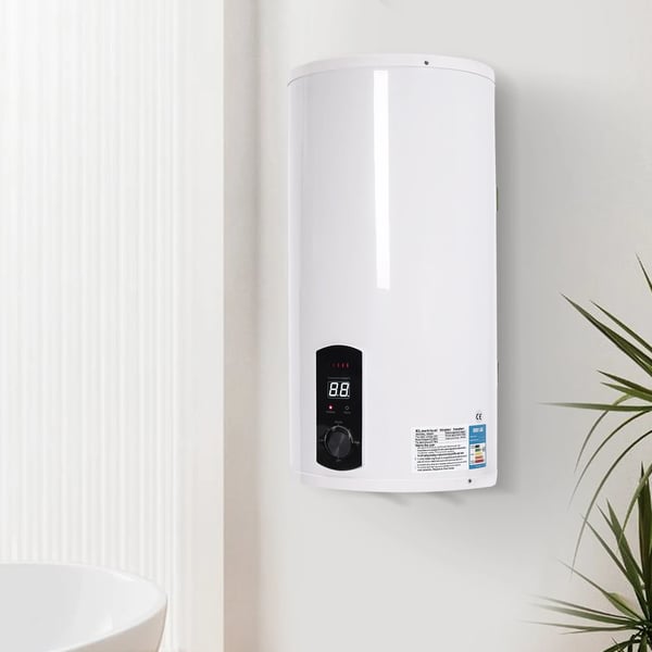 Elektrisk vandvarmer 50 L, 2000 W, 220 V, med rør & håndbruserarmatur, 25–75 °C justerbar, hvid, EU-stik