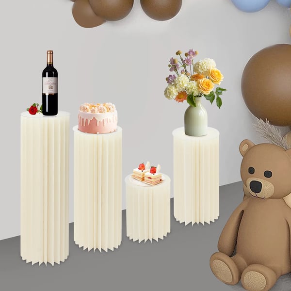 Blomsterställ/piedestal - Cylinderpelare - 4-pack 40/60/80/100 cm - PVC - Bröllop, fest, dessertbord - Vit