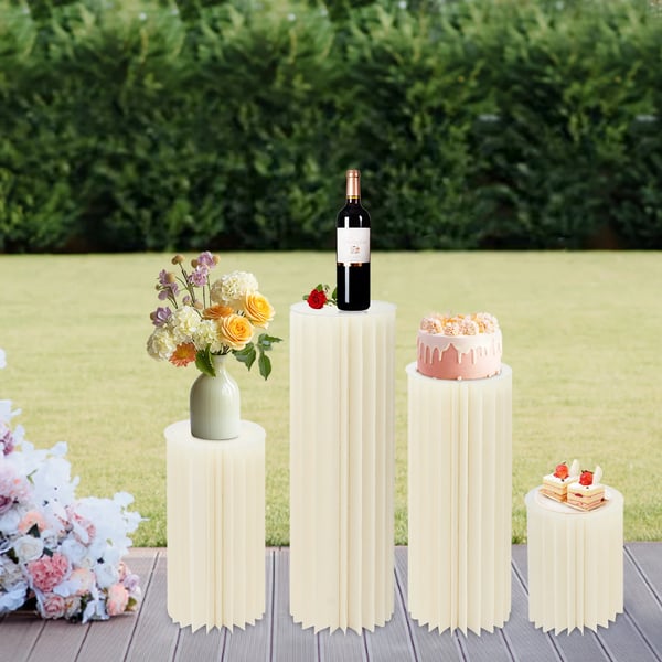 Blomsterställ/piedestal - Cylinderpelare - 4-pack 40/60/80/100 cm - PVC - Bröllop, fest, dessertbord - Vit
