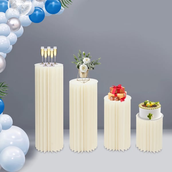 Blomsterställ/piedestal - Cylinderpelare - 4-pack 40/60/80/100 cm - PVC - Bröllop, fest, dessertbord - Vit