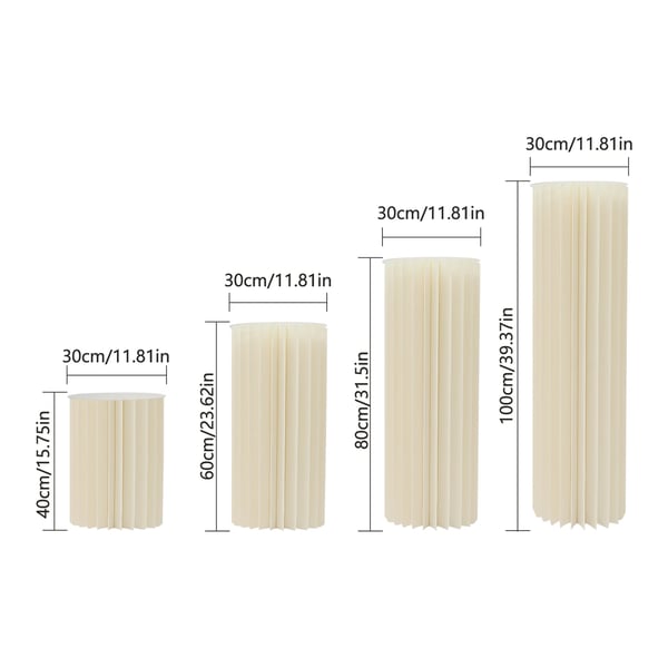 Blomsterställ/piedestal - Cylinderpelare - 4-pack 40/60/80/100 cm - PVC - Bröllop, fest, dessertbord - Vit