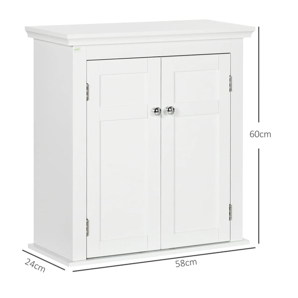 Badrumsskåp - Väggskåp - Justerbara hyllor - 58 x 24 x 60 cm - Väggmontering - Montering krävs - Vit