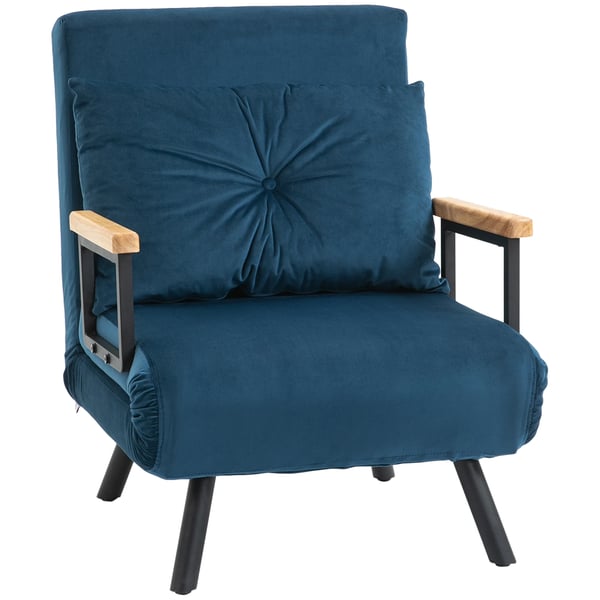 Hopfällbar bäddsoffa - 4-i-1 fåtöljsäng - Justerbart ryggstöd - Sammet - 63×73×81 cm - Blå
