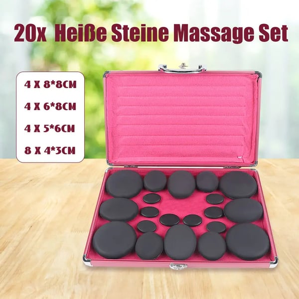 Hot Stone massagesæt - Stenvarmer/Opvarmningsboks - 20 massagesten - Stor - Elektrisk - Spa/Salon