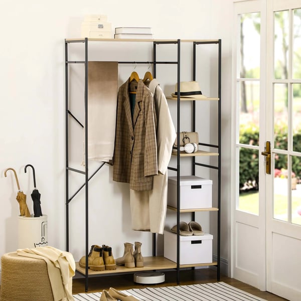 Klädställ - Garderobstativ - 4 Hyllplan - Klädstång - 100×46×170,5 cm - Fristående
