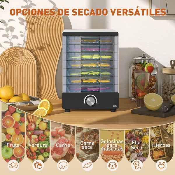 Matdehydrator / Frukttork - 350 W - 7 brickor - Justerbar temperatur