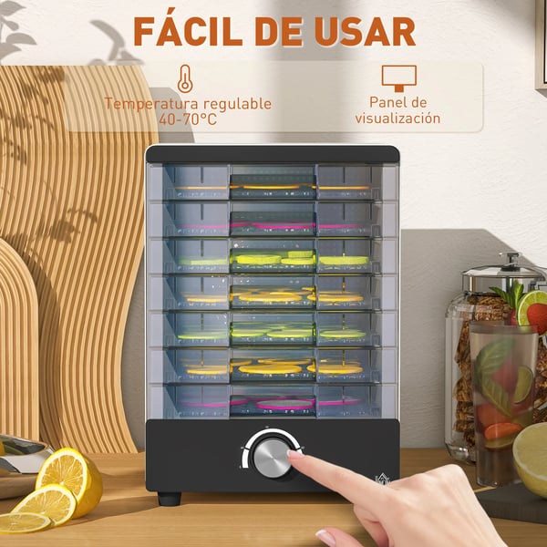 Matdehydrator / Frukttork - 350 W - 7 brickor - Justerbar temperatur