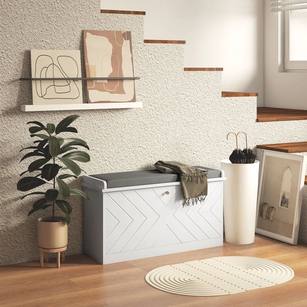 Skobänk - Skohylla Med Sittplats - Justerbara Hyllor - 80 x 26 x 44,5 cm - Vit