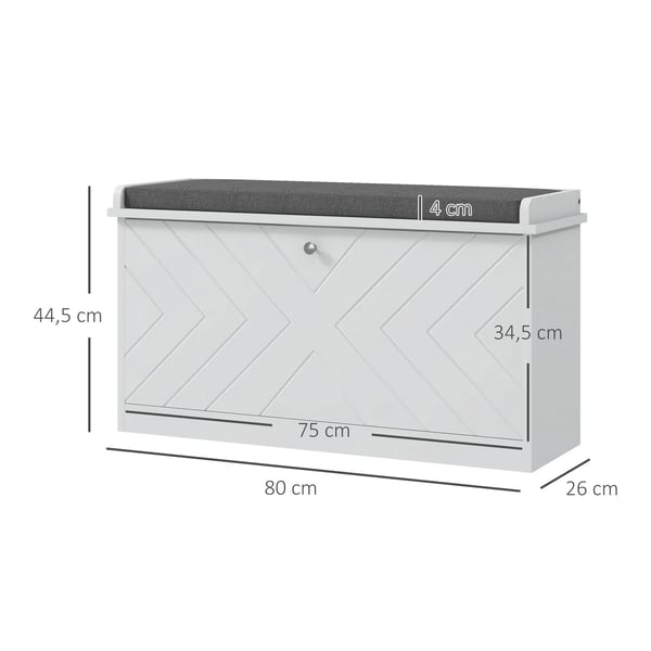 Skobänk - Skohylla Med Sittplats - Justerbara Hyllor - 80 x 26 x 44,5 cm - Vit