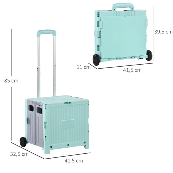 Shoppingvagn - Dramatenvagn - Ihopfällbar - 2 Hjul - 41,5 x 32,5 x 85 cm - Grön