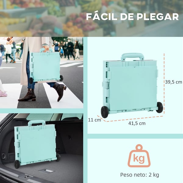 Shoppingvagn - Dramatenvagn - Ihopfällbar - 2 Hjul - 41,5 x 32,5 x 85 cm - Grön