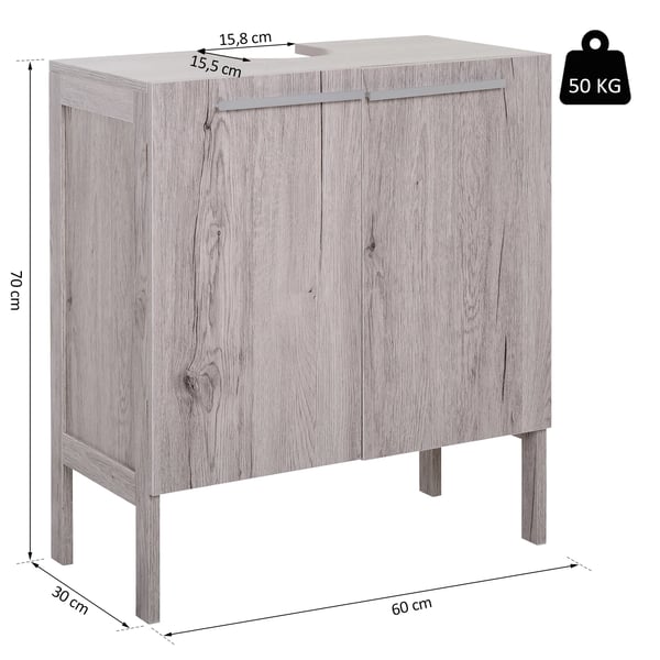 Badrumsskåp - 2-dörrars lågskåp - 60×30×70 cm - Förvaringsskåp - Självmontering