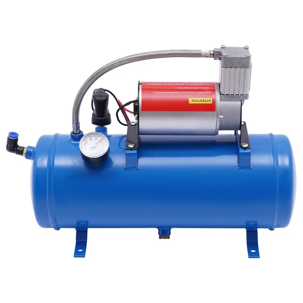 Kompressorsæt til lufthorn, 12V DC 23A 100 PSI, 6 L tank med slange & manometer, universal til bil/båd, blå