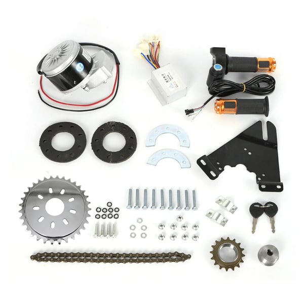 Elcykel konverteringssæt - 36V 350W sidemonteret motor - Venstredrift - Børstet motor - Navdiameter < 36 mm - Twist-gashåndtag - Sort