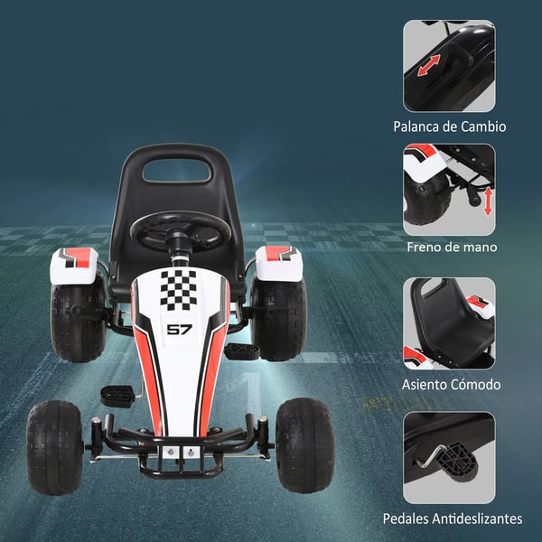 Pedal gokart för barn - Trampbil - 3+ år - Justerbart säte - Broms - Vit