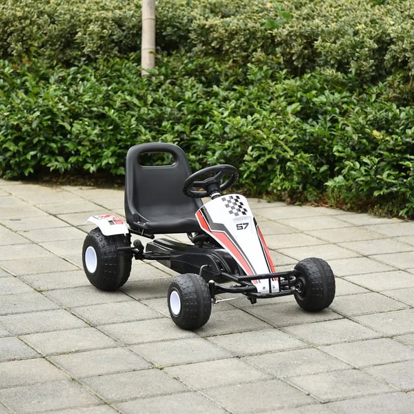 Pedal gokart för barn - Trampbil - 3+ år - Justerbart säte - Broms - Vit