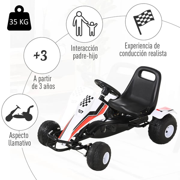 Pedal gokart för barn - Trampbil - 3+ år - Justerbart säte - Broms - Vit