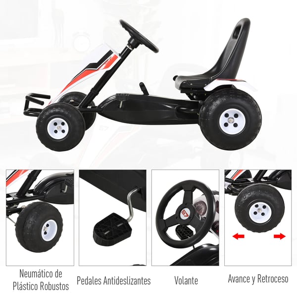 Pedal gokart för barn - Trampbil - 3+ år - Justerbart säte - Broms - Vit