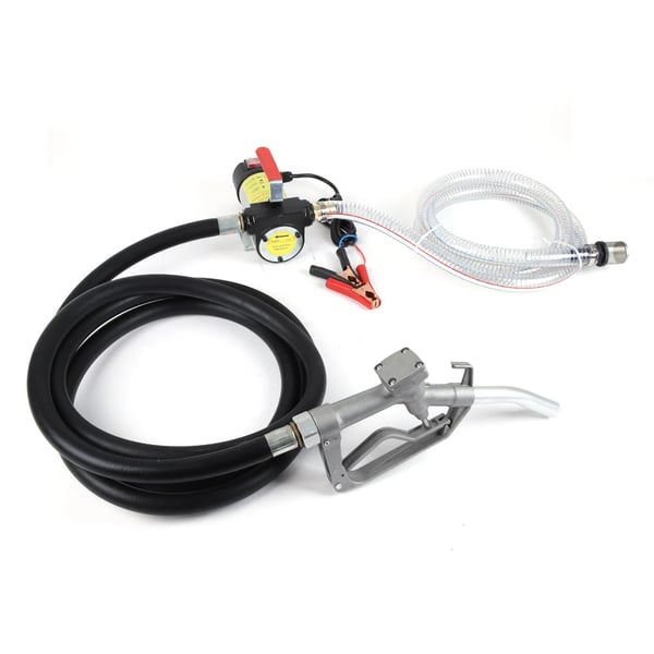 Diesel overføringspumpe - 12V 500W - 45 l/min - selvsugende - 3500 rpm - tankpistol med slange - bærbar - 25×18×11 cm - Sort